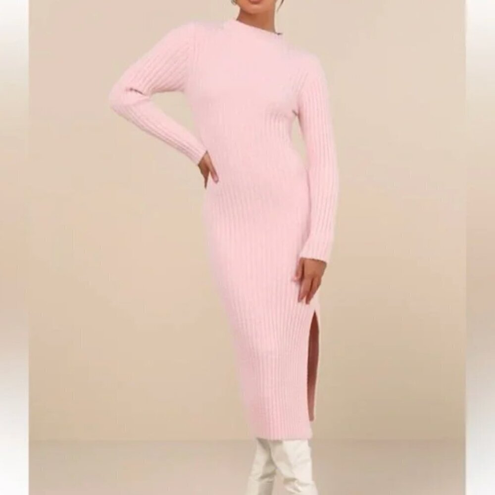 Lulus Fuzzy Midi Sweater Dress XXS Pink